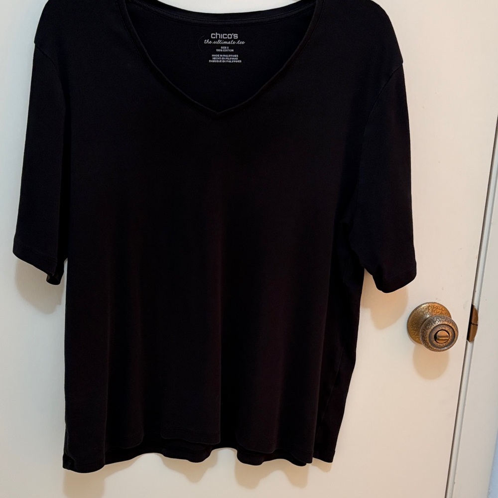 Chico’s black ultimate tee shirts. Two round neck, two vee neck